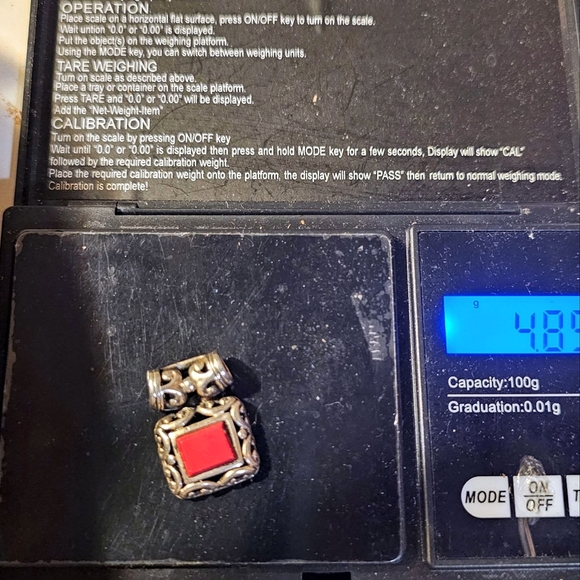 Stamped Sterling Silver 925 Red Coral Stone Open Scrollwork Cutout Slide Pendant - Picture 12 of 12